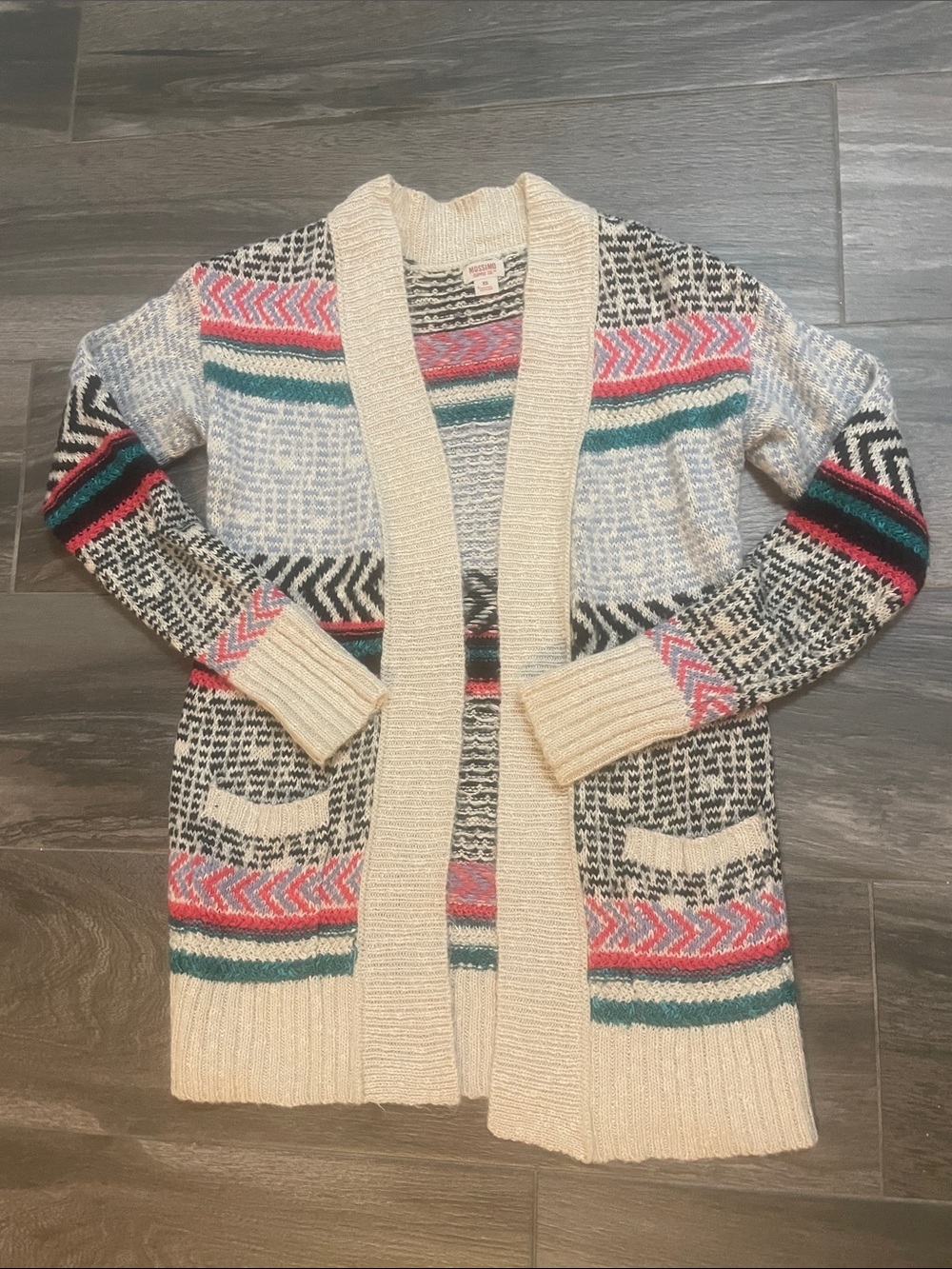 Mossimo Supply Co. Cream Open-Front Cardigan with Pink, Teal & Black Stripes